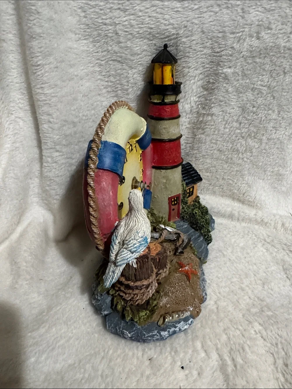 Vintage Mallory Lane Lighthouse Mantel Clock Resin Nautical Coastal Decor